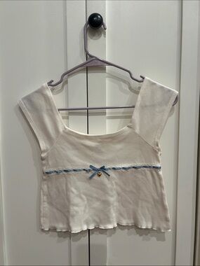 Beverly and Beck Cream Tank Top with Blue Ribbon Accent